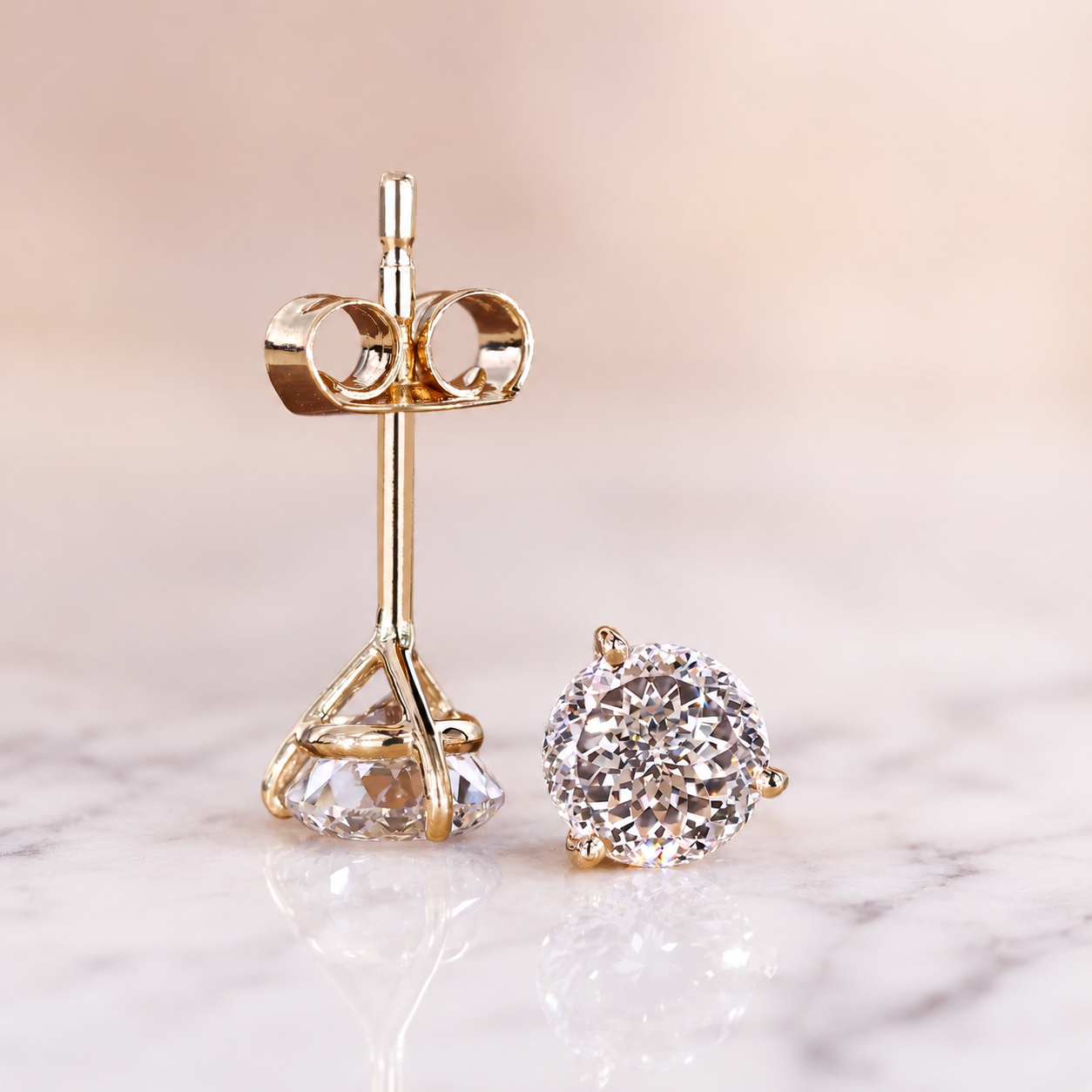 Portuguese Cut Lab Grown Diamond Stud Earrings Martini Setting 14K Gold E VVS2 Lab Diamond