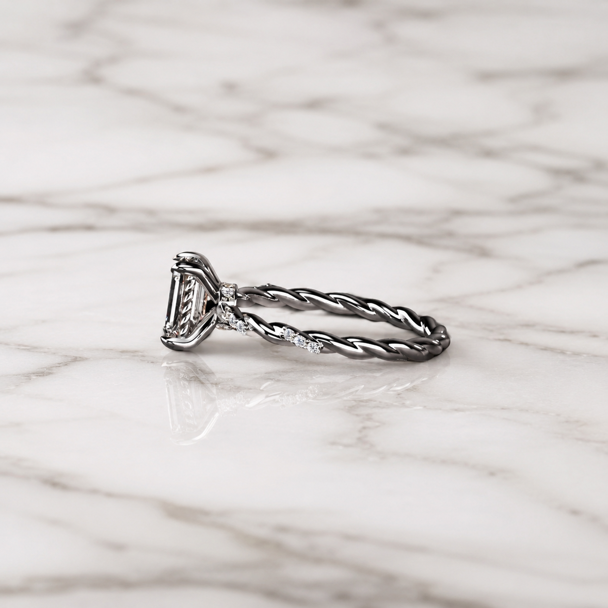 Radiant Lab Grown Diamond Engagement Ring – Twisted Pavé 14K White Gold – IGI Certified 1 Carat