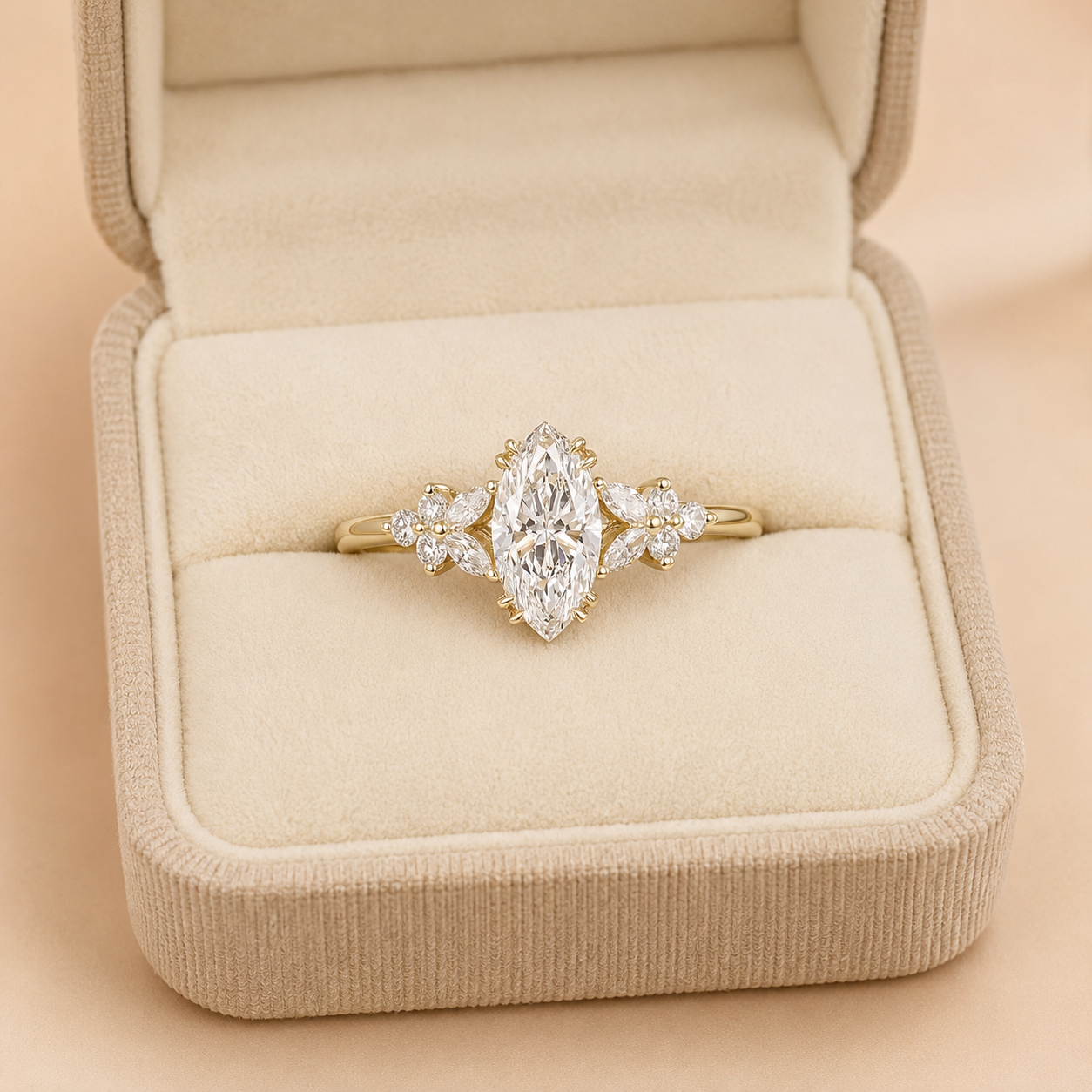 Marquise Lab Grown Diamond Engagement Ring Nature-Inspired Blossom Solitaire 1 Carat Center