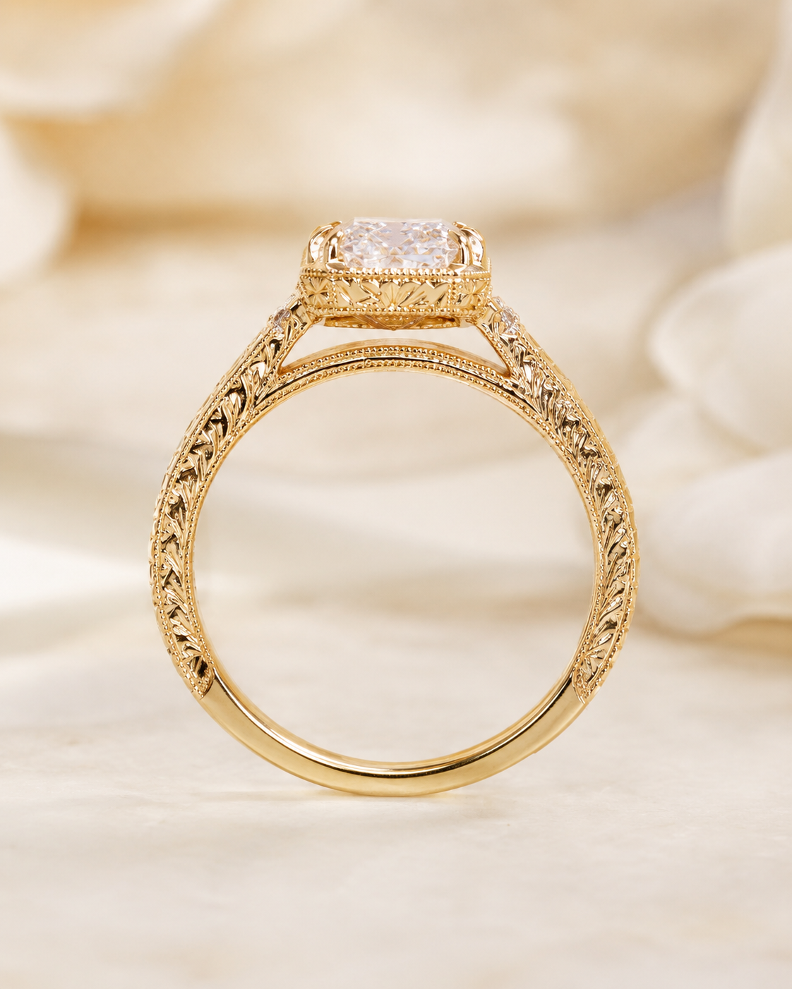 Crisscut Lab Grown Diamond Engagement Ring Milgrain Bezel 14K Yellow Gold – IGI Certified 3 Carat E VVS2