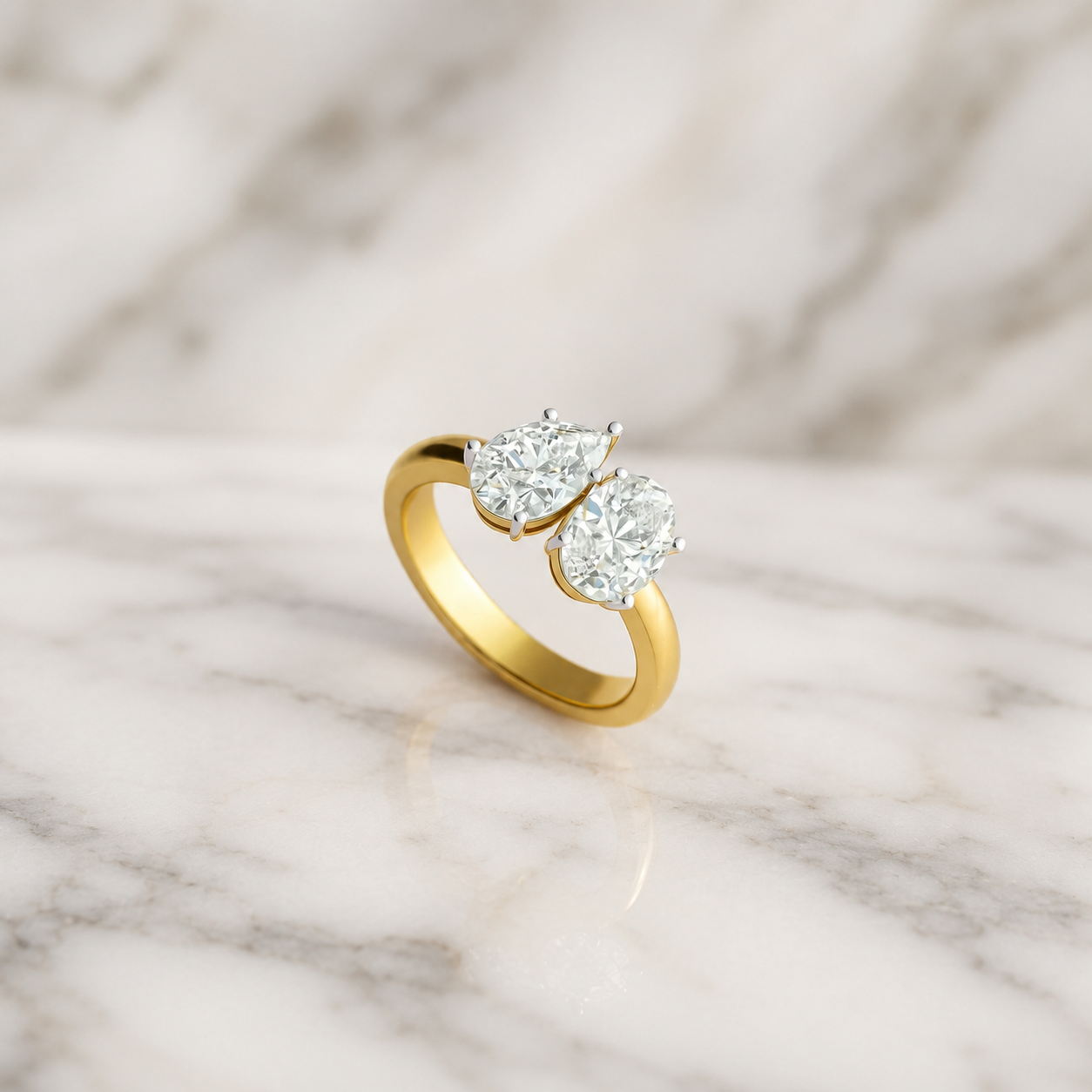 Pear & Oval Lab Grown Diamond Toi et Moi Ring Two Stone 14K Yellow Gold VVS2 E Diamonds
