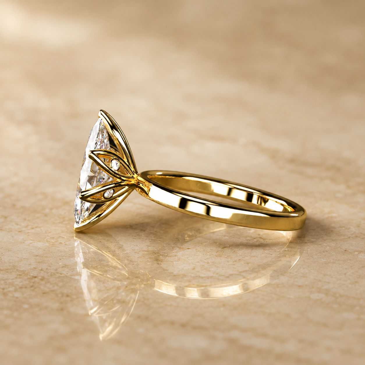 Marquise Lab Grown Diamond Engagement Ring Solitaire 14K Yellow Gold – Six Floral Prong 1ct E VVS2