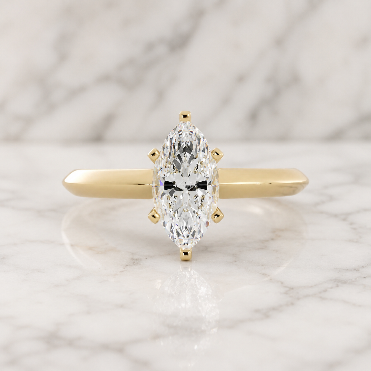 Marquise Lab Grown Diamond Engagement Ring Six Prong Solitaire 14K Yellow Gold Knife Edge Shank