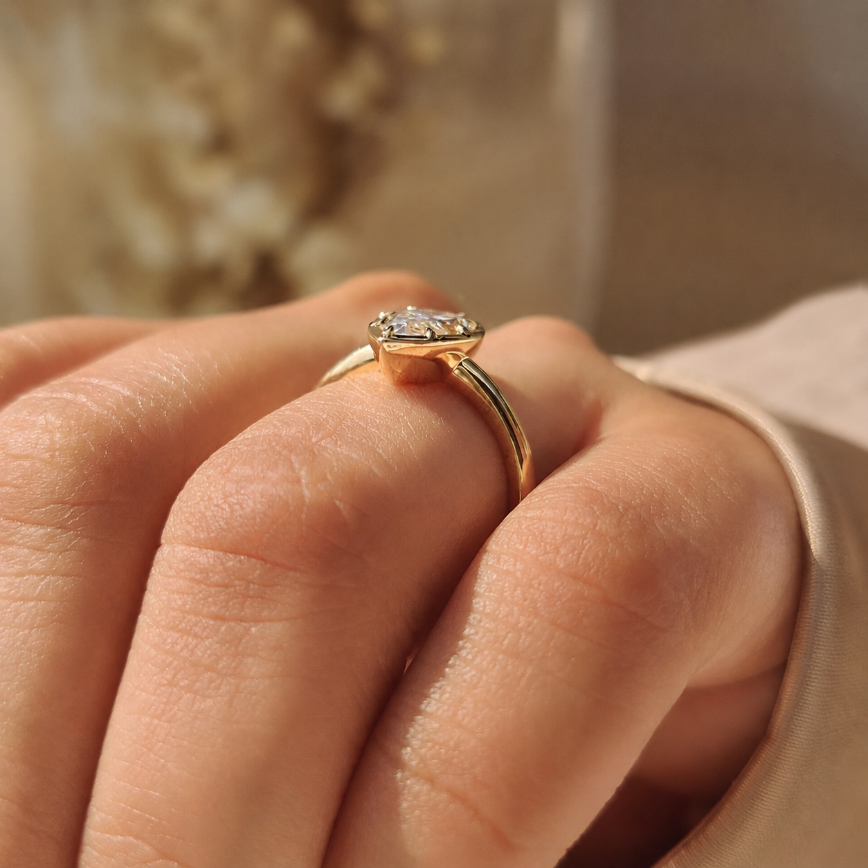 Pear Lab Grown Diamond Engagement Ring Bezel Solitaire 14K Yellow Gold 1 Carat Teardrop