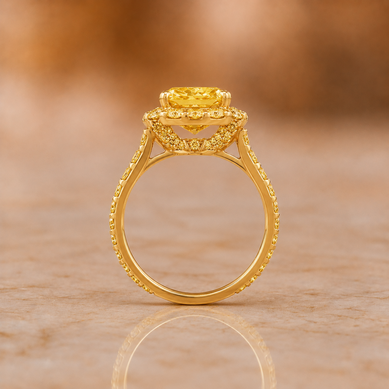2Ct Radiant Lab Grown Yellow Diamond Halo Engagement Ring 14K Gold