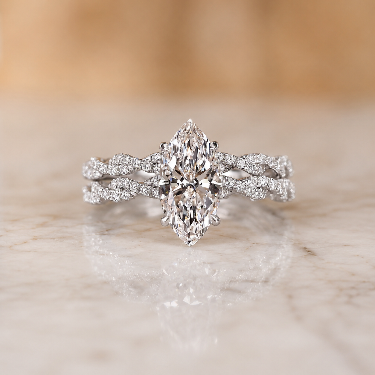 2ct Marquise Lab Grown Diamond Twisted Pave Engagement Ring Set  IGI — alternate view