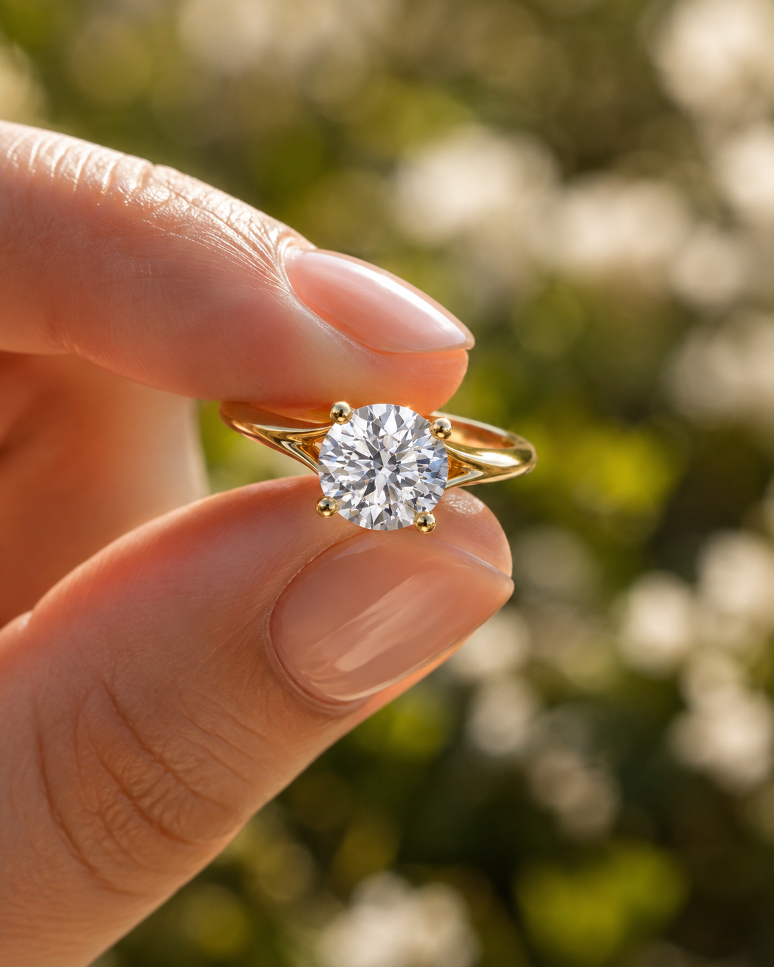 Round Lab Grown Diamond Engagement Ring Petite Split Shank 14K Yellow Gold 1ct E VVS2