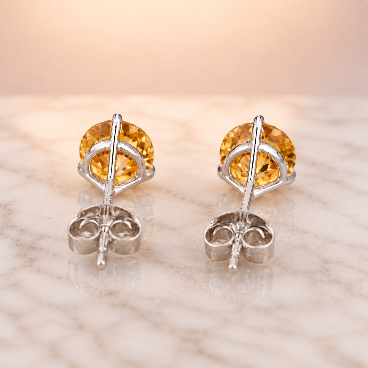 Round Citrine Stud Earrings – 3-Prong 14K White Gold – 1.48 Cttw Push-Back Posts