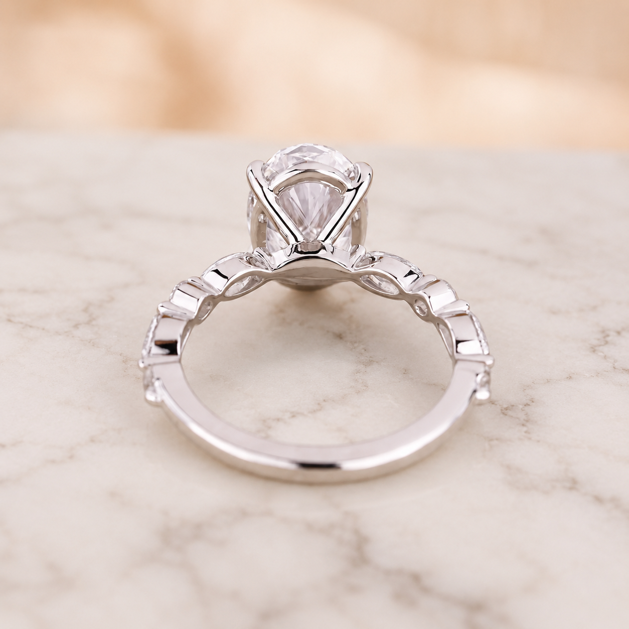 Oval Lab Grown Diamond Engagement Ring Marquise Accent 14K White Gold IGI Certified 2.00 Carat E VVS2