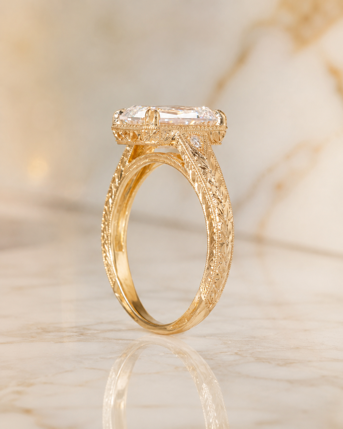 Crisscut Lab Grown Diamond Engagement Ring Milgrain Bezel 14K Yellow Gold – IGI Certified 3 Carat E VVS2