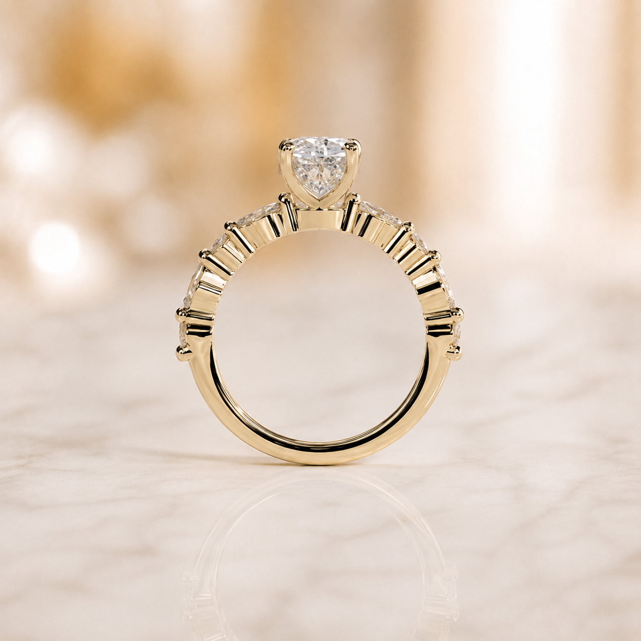 Cushion Lab Grown Diamond Engagement Ring Hidden Halo 18K Yellow Gold Elongated Claw Solitaire 2 Carat