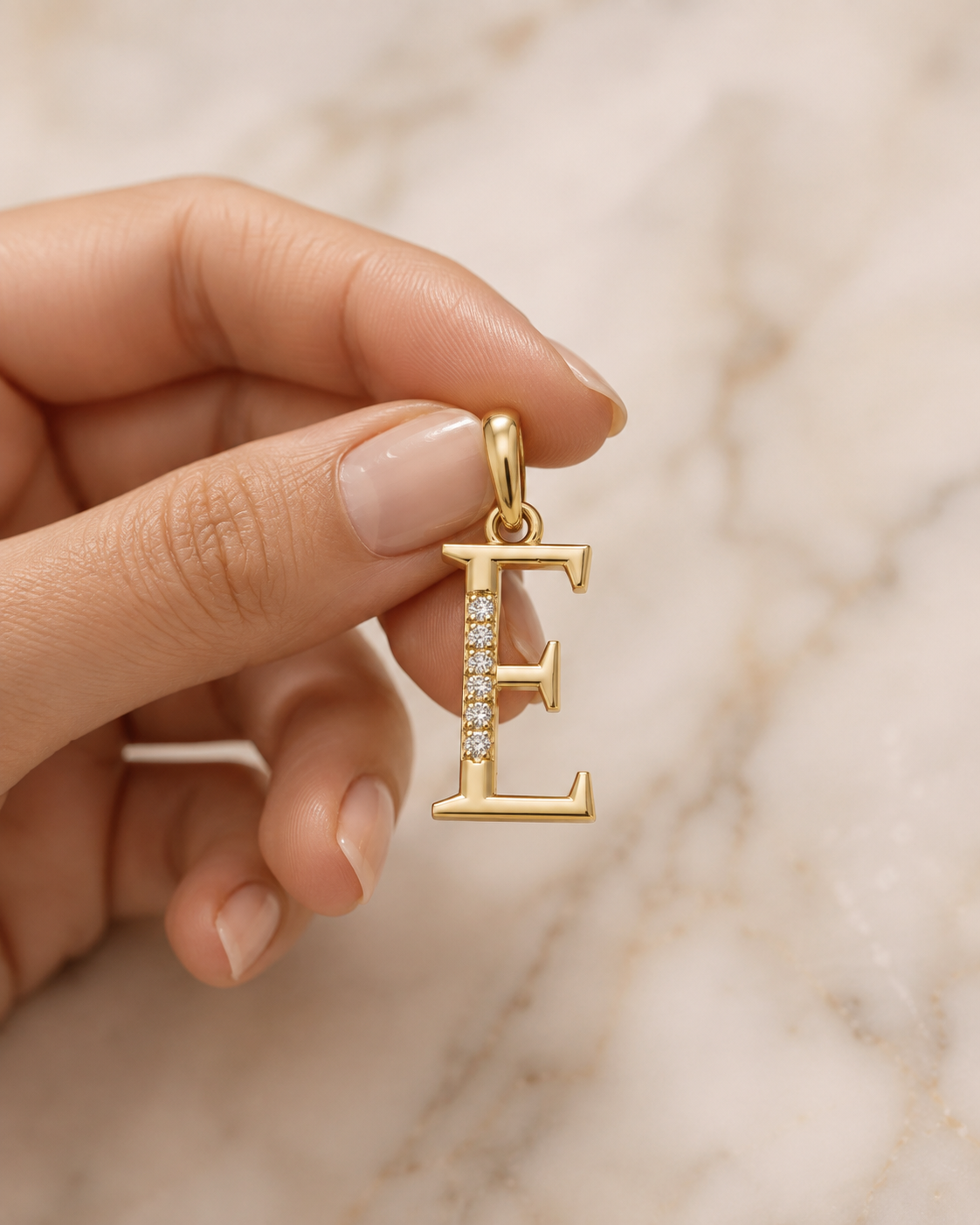 Letter E Lab Grown Diamond Initial Pendant Necklace Alphabet Charm IGI Certified for Her