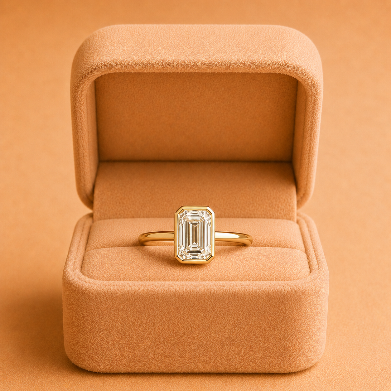 Emerald Cut Lab Grown Diamond Engagement Ring Bezel Solitaire 14K Yellow Gold IGI Certified 2 Carat E VVS2
