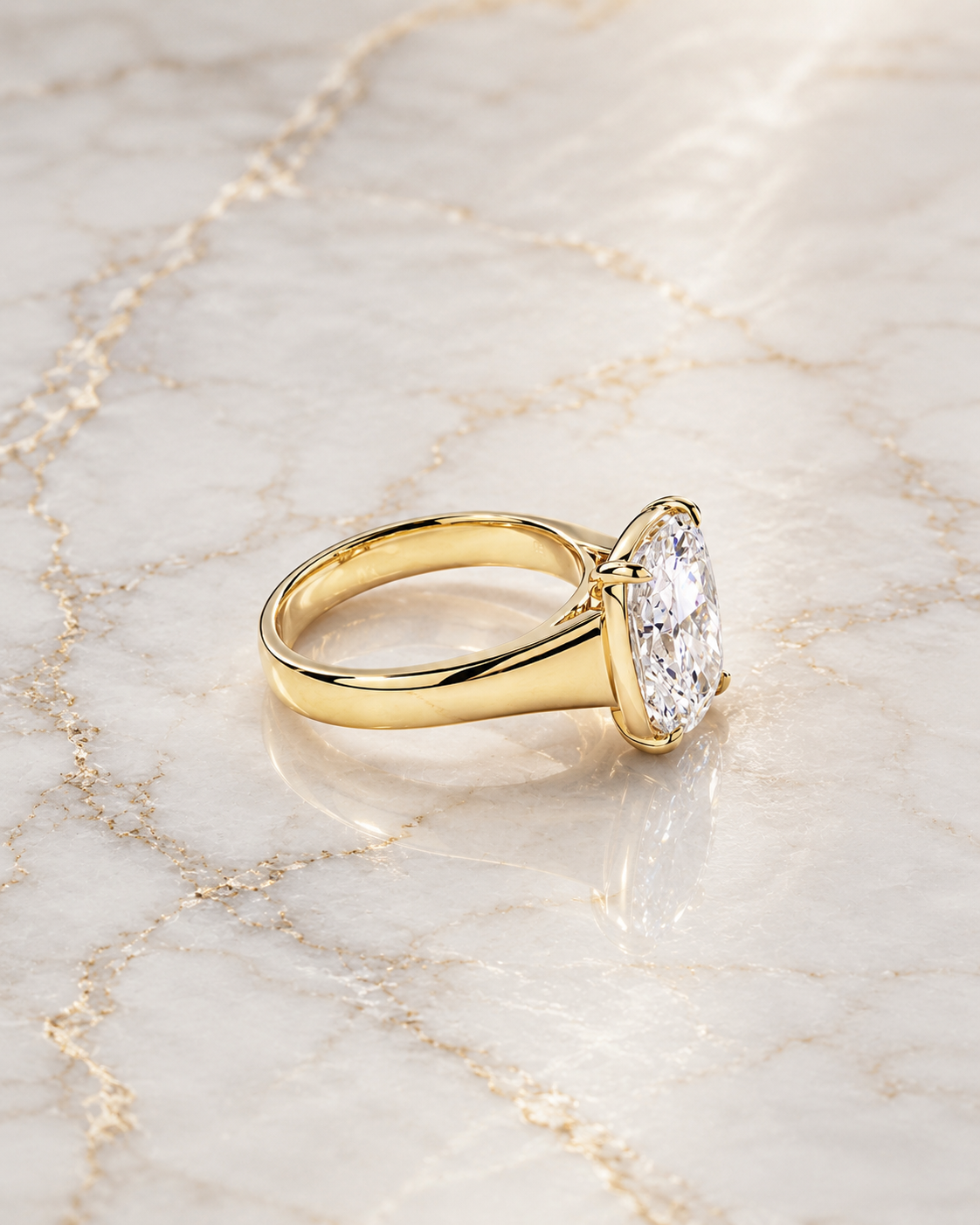 Elongated Cushion Lab Grown Diamond Engagement Ring Four-Claw Solitaire 14K Yellow Gold