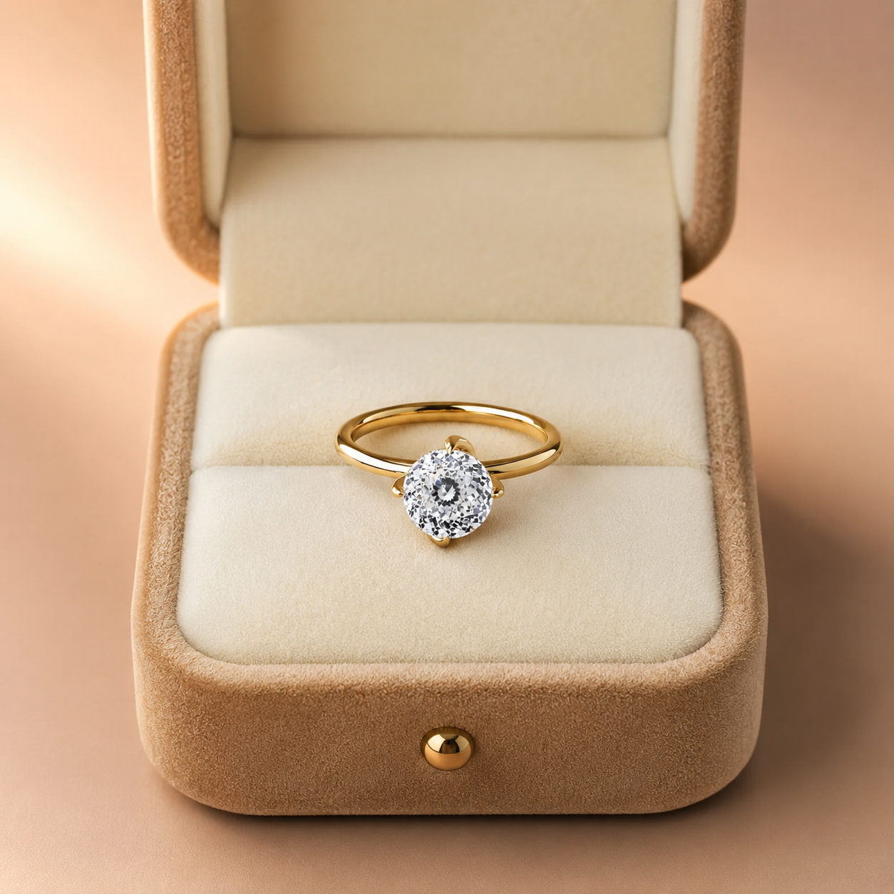 Portuguese Cut Round Lab Grown Diamond Engagement Ring Hidden Halo Solitaire 14K Yellow Gold IGI Certified 2 Carat