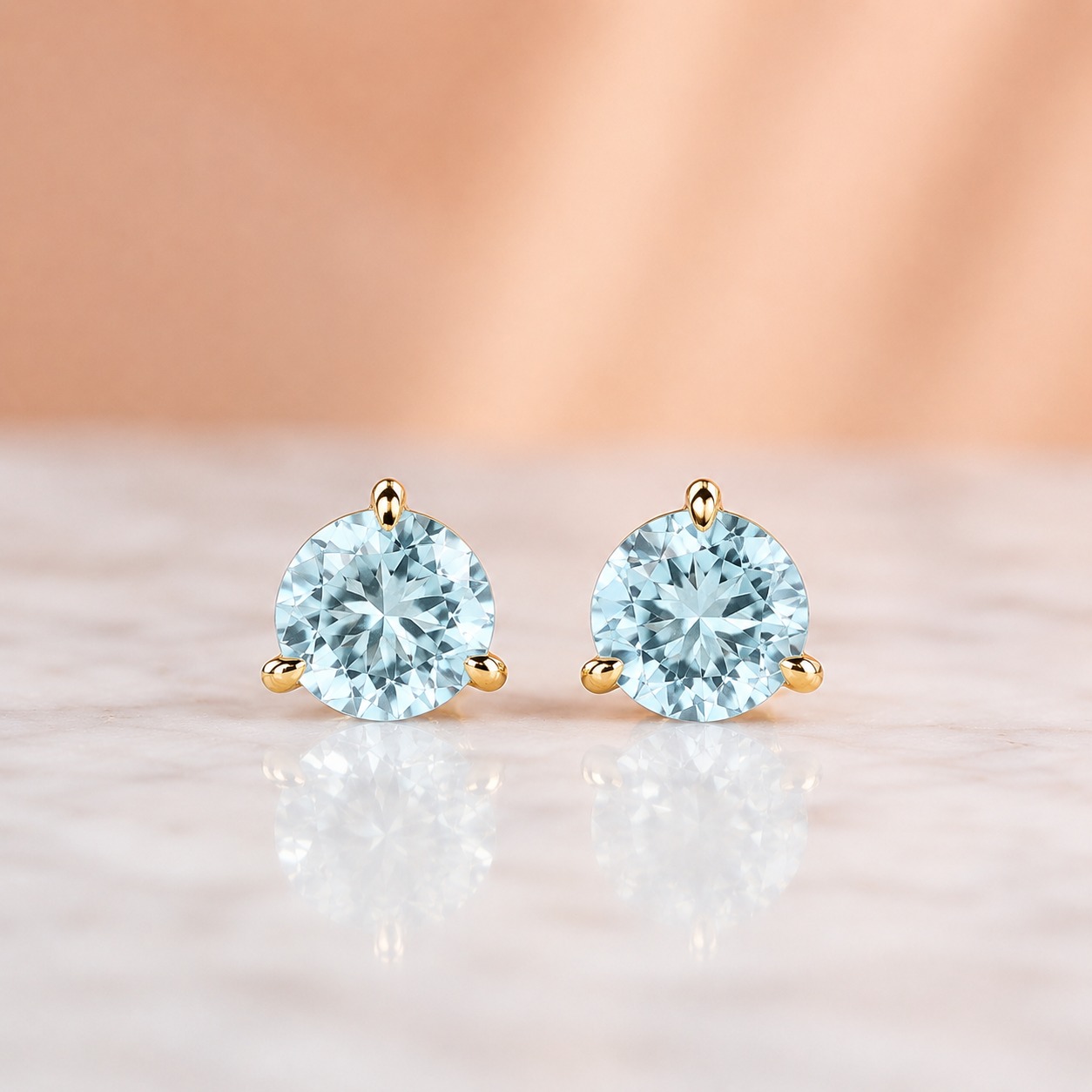 1.33 Cttw Round Aquamarine Stud Earrings in 14K Yellow Gold — alternate view