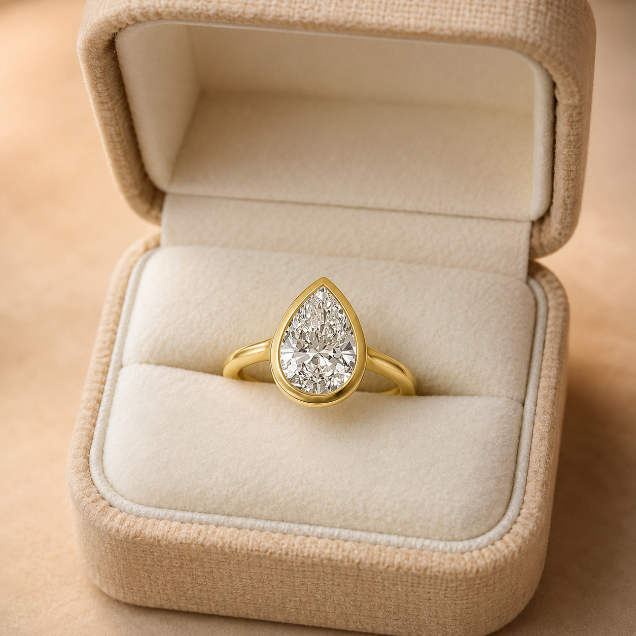 Pear Lab Grown Diamond Engagement Ring Solitaire Bezel 14K Yellow Gold IGI Certified 4 Carat E VVS2