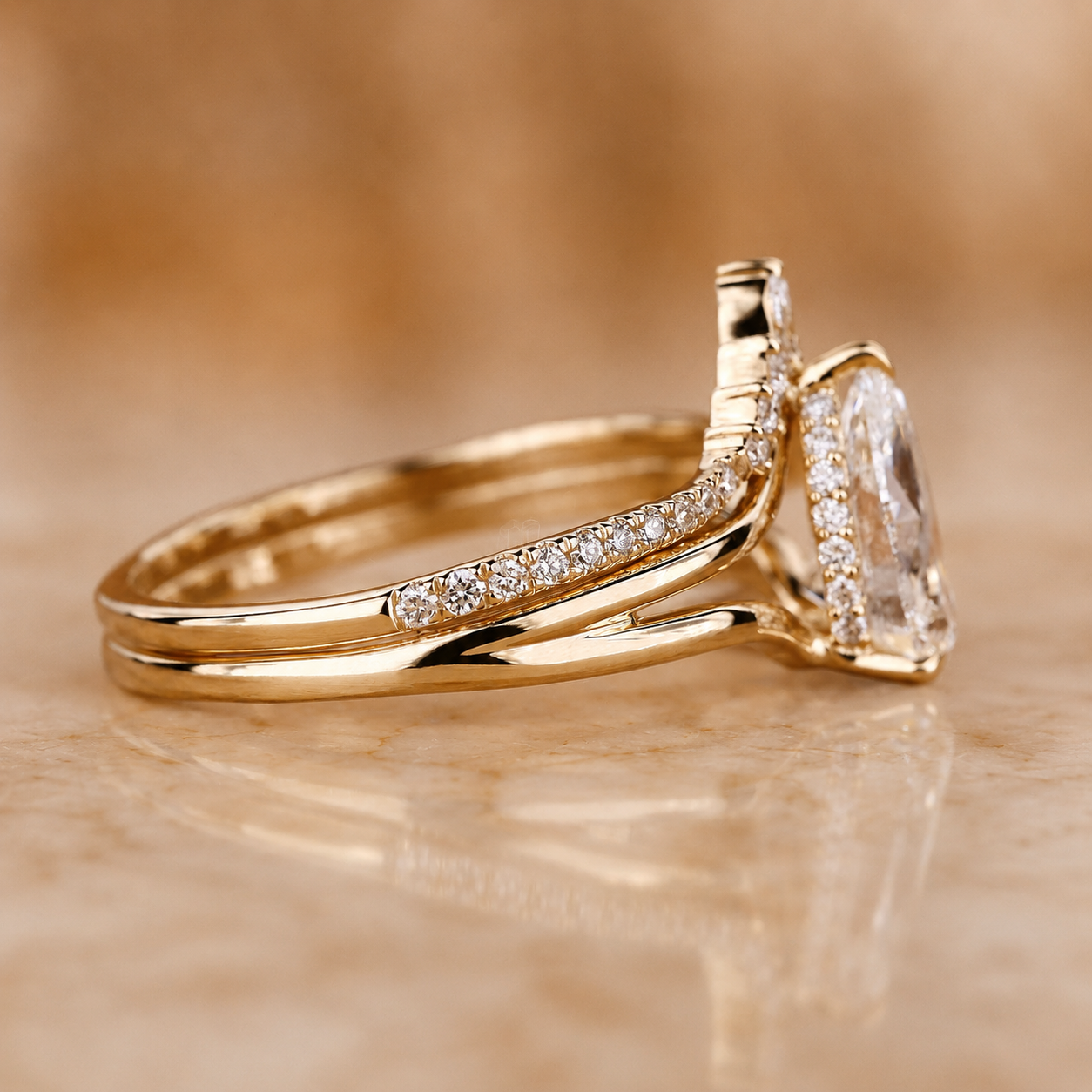 2CT Pear Lab Grown Diamond Engagement Ring Set 14K Rose Gold IGI
