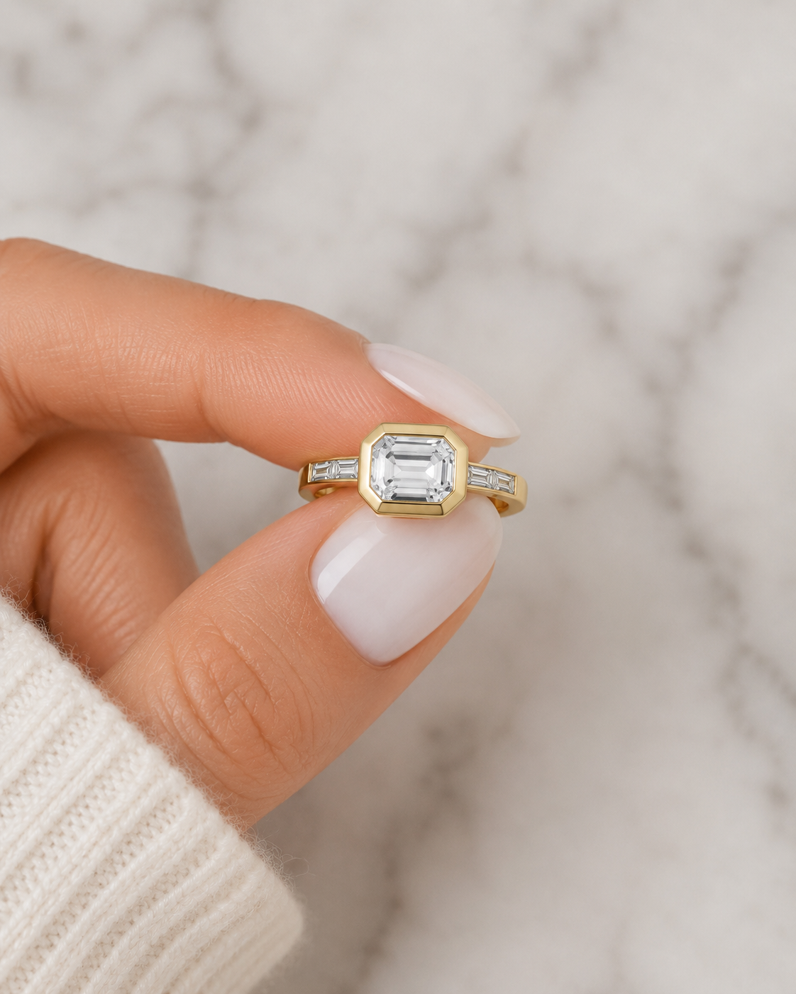 Emerald Cut Lab Grown Diamond Engagement Ring East-West Bezel 14K Yellow Gold IGI Certified 3.5 Carat