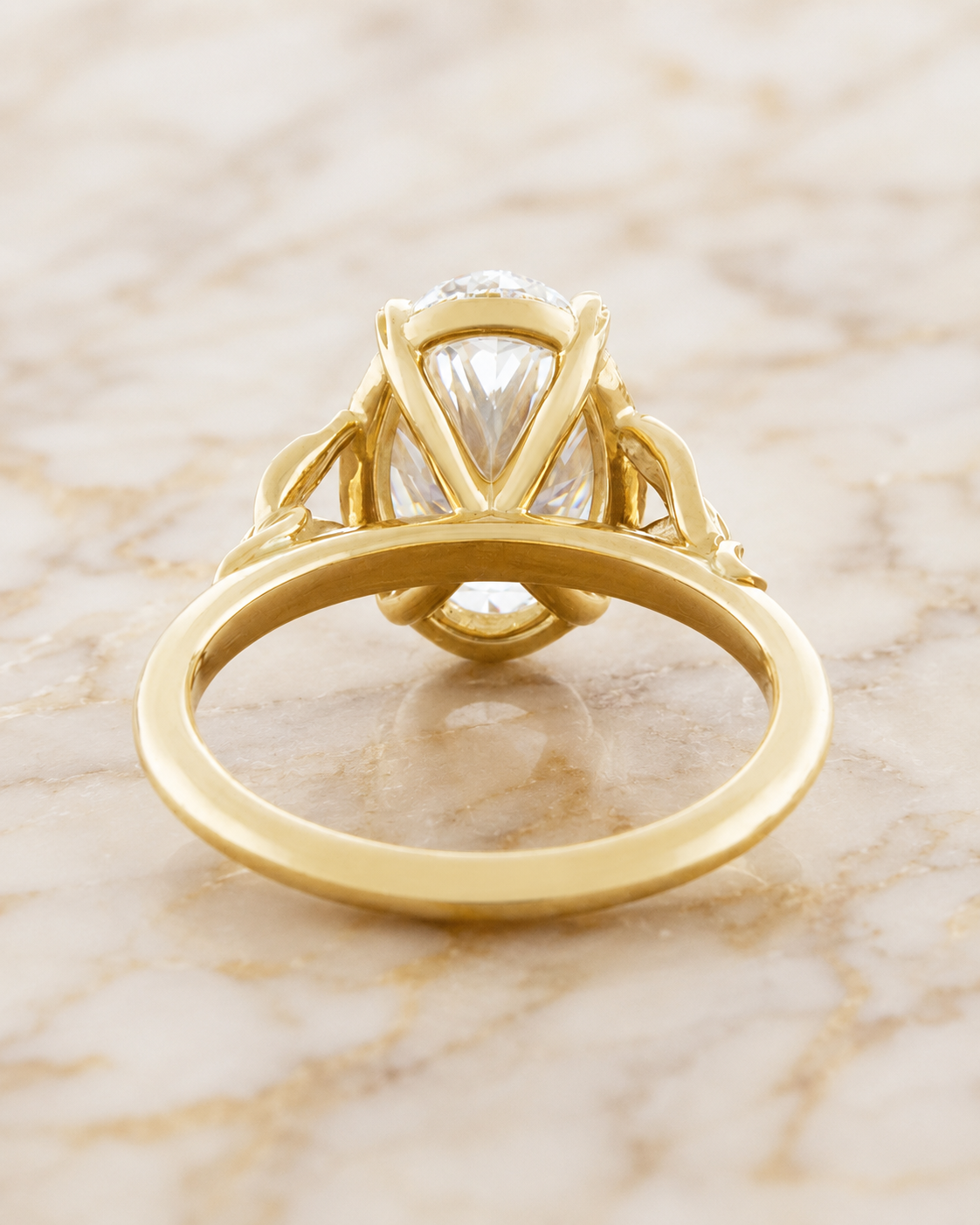 Oval Lab Grown Diamond Engagement Ring – Nature-Inspired Hidden Halo 18K Yellow Gold – 2.5 Carat