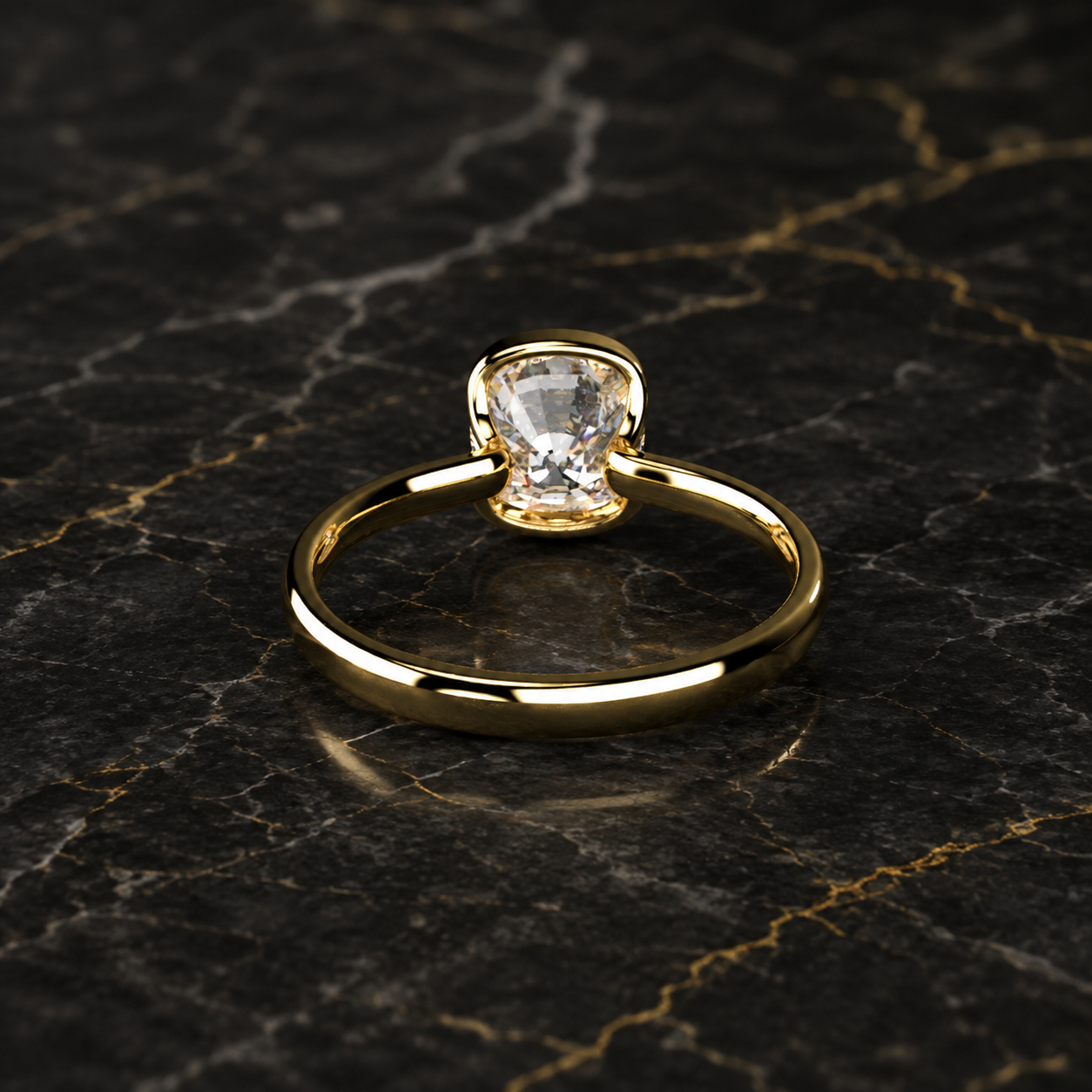 Cushion Lab Grown Diamond Engagement Ring Half Bezel Solitaire 14K Yellow Gold IGI Certified 1 Carat