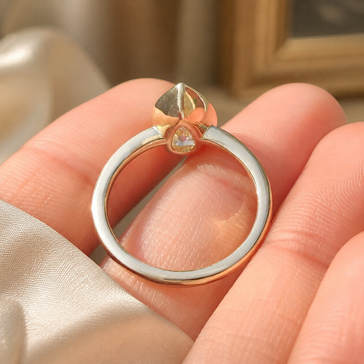 Pear Lab Grown Diamond Engagement Ring Bezel Solitaire 14K Yellow Gold 1 Carat Teardrop
