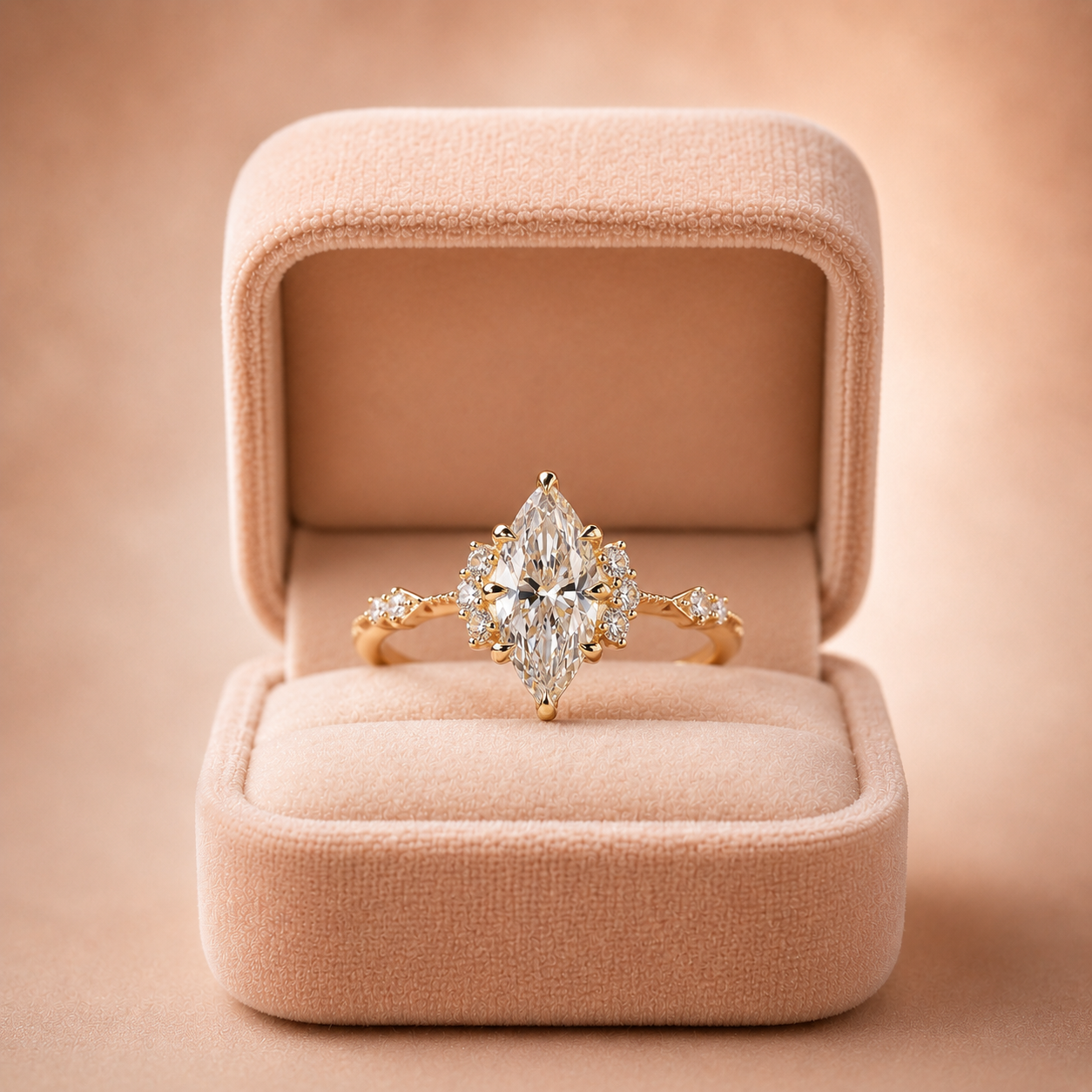 Marquise Lab Grown Diamond Engagement Ring Vintage Halo Milgrain 14K Gold IGI Certified 1 Carat E VVS2