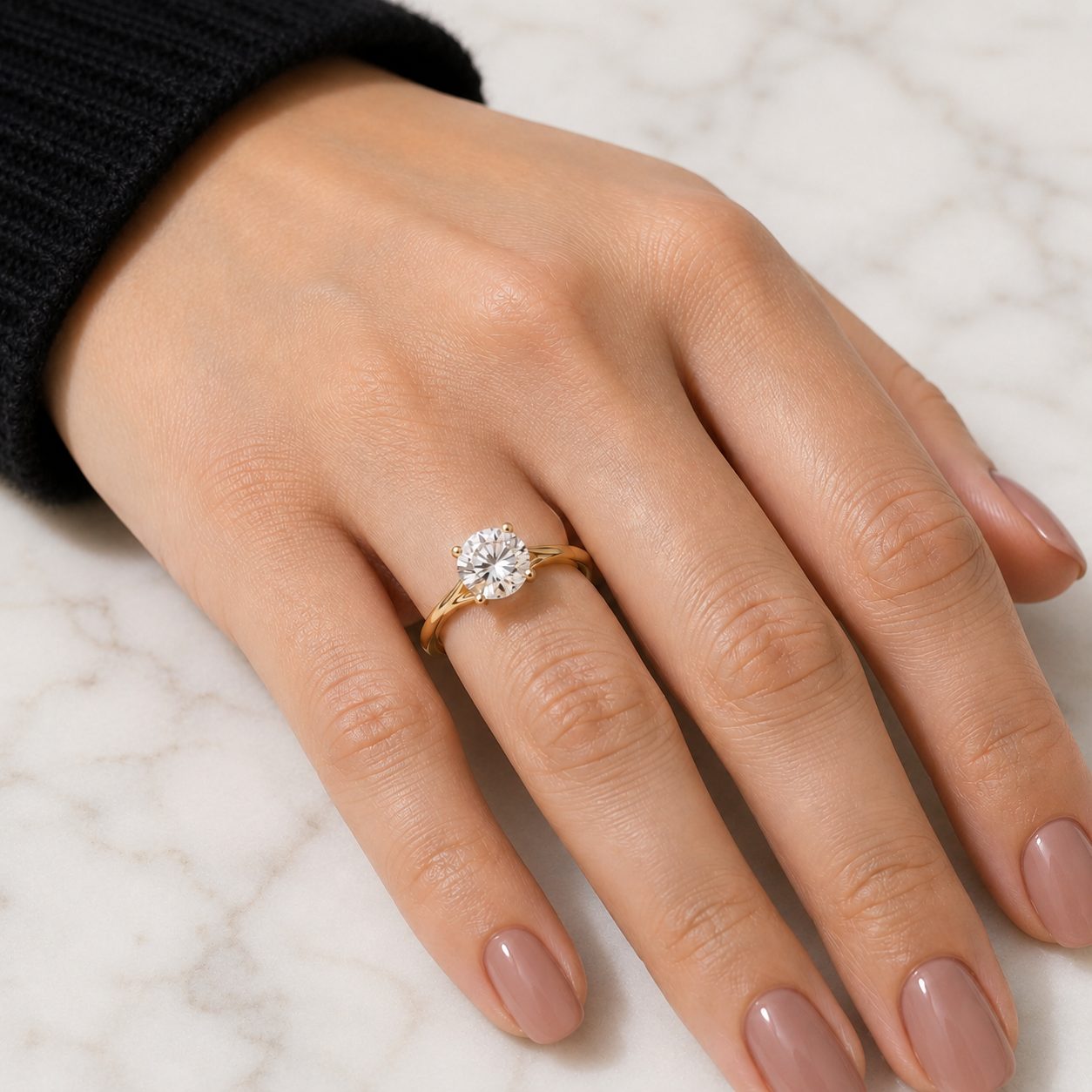 Round Lab Grown Diamond Engagement Ring Petite Split Shank 14K Yellow Gold 1ct E VVS2
