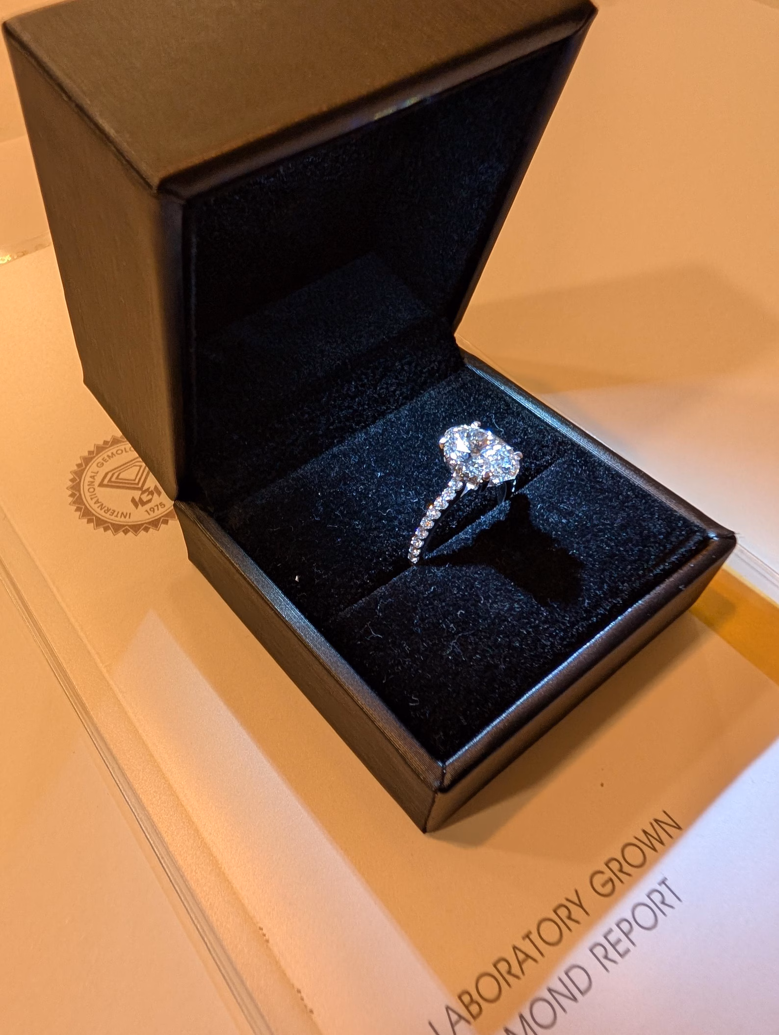 Oval Lab Grown Diamond Engagement Ring Hidden Halo 14K White Gold IGI Certified 2.00 Carat E VVS2