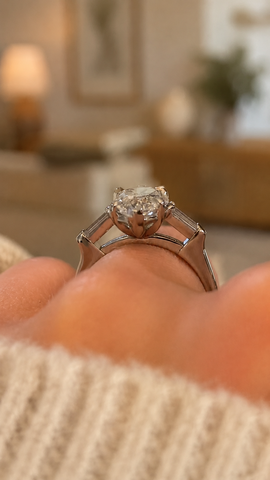 Marquise Lab Grown Diamond Engagement Ring Three Stone 14K White Gold Tapered Baguette, E VVS2