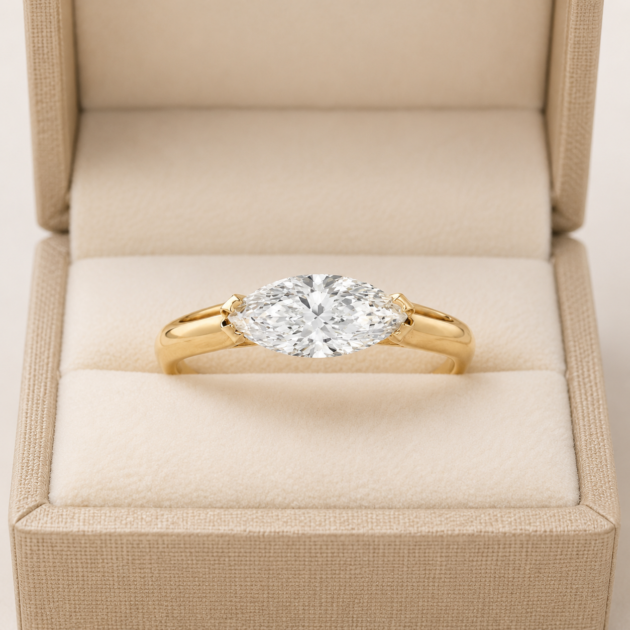 Marquise Lab Grown Diamond Engagement Ring East-West Solitaire 14K Gold IGI Certified 2 Carat E VVS2