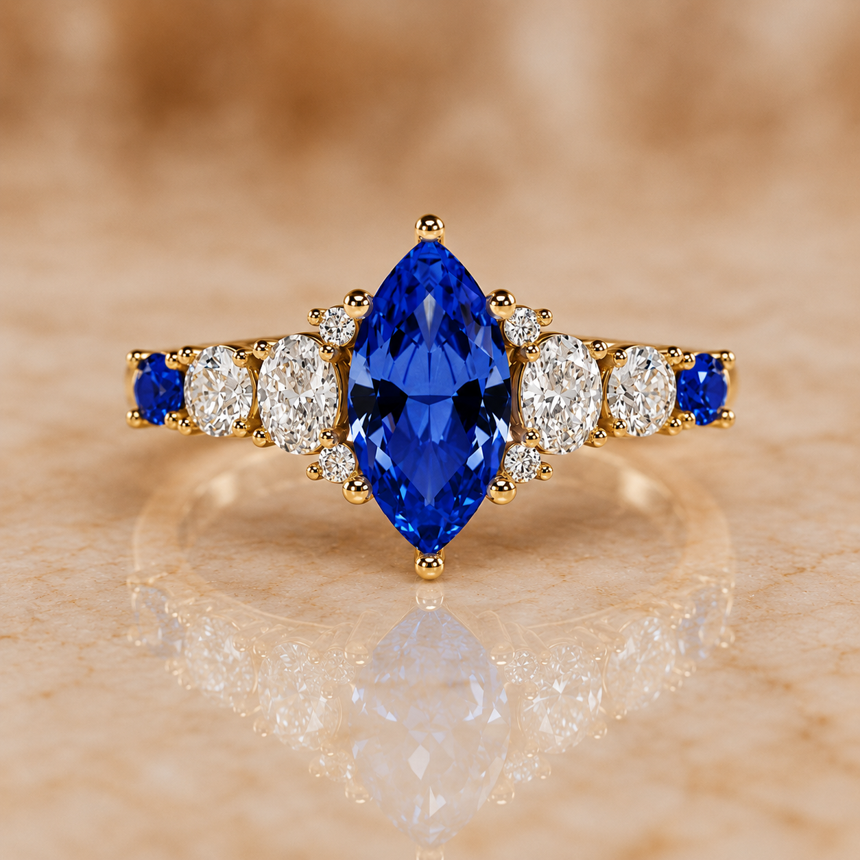 1.5Ct Marquise Lab Grown Blue Sapphire Engagement Ring 14K Gold — alternate view