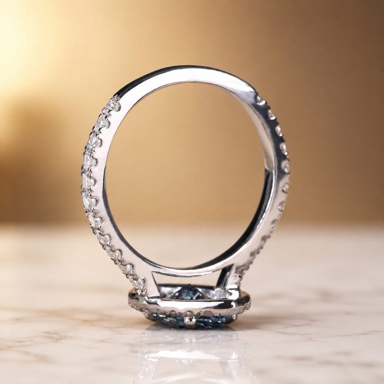 1.51Ct Blue Marquise Lab Grown Diamond Halo Engagement Ring 14K Gold VVS2