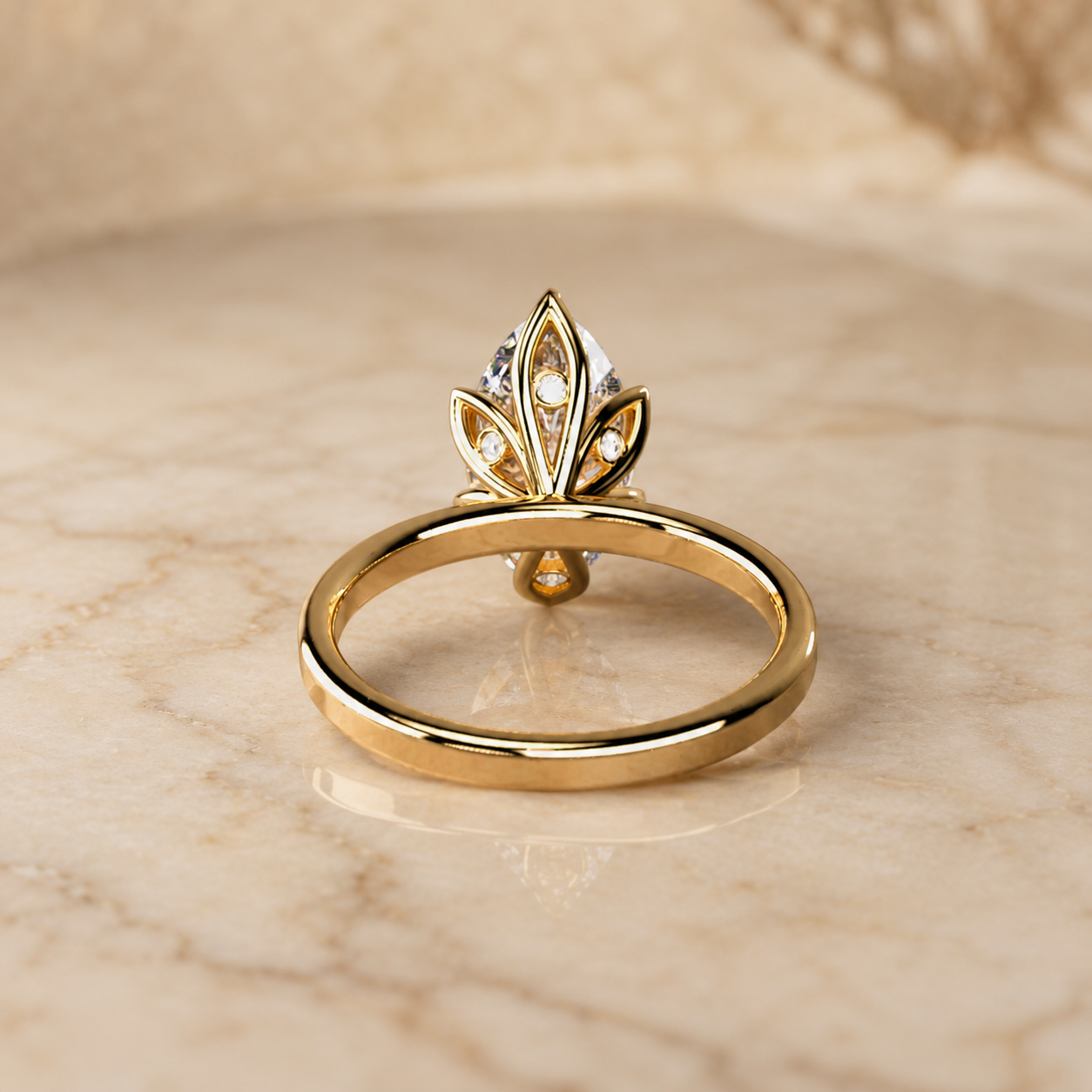 Marquise Lab Grown Diamond Engagement Ring Solitaire 14K Yellow Gold – Six Floral Prong 1ct E VVS2