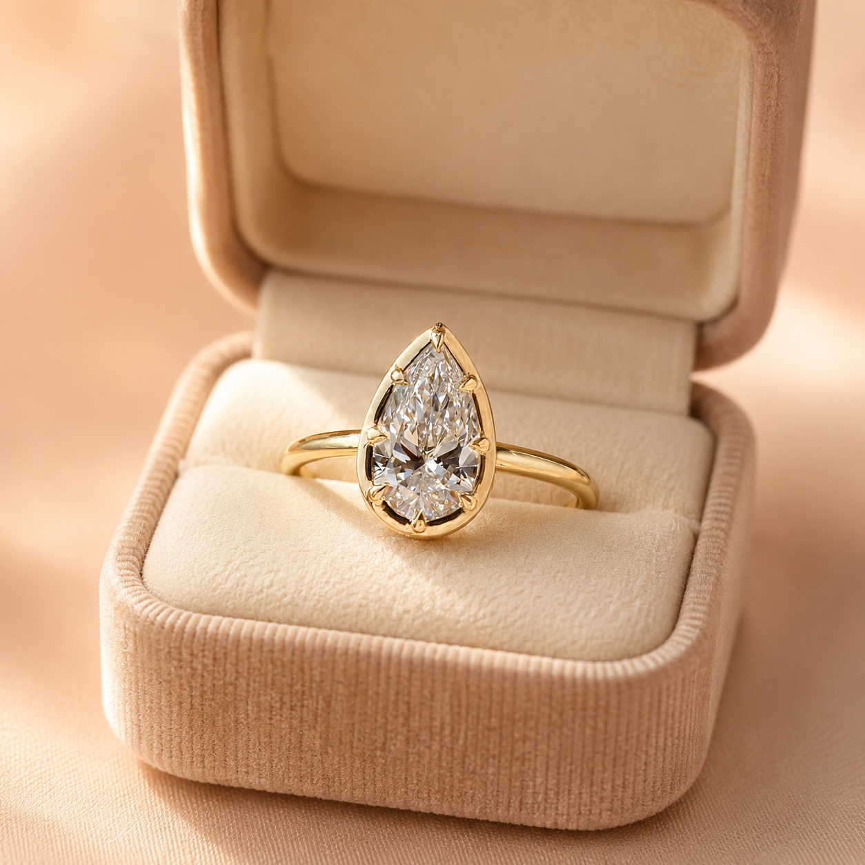 Pear Lab Grown Diamond Engagement Ring Bezel Solitaire 14K Yellow Gold 1 Carat Teardrop