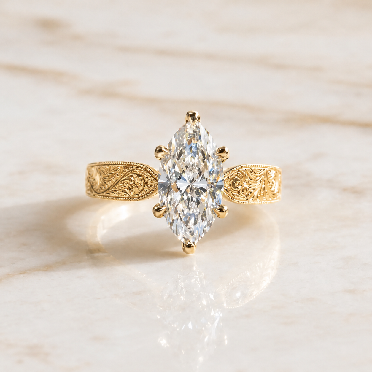 3.02ct Marquise Lab Grown Diamond Engagement Ring 14K Yellow Gold, IGI Certified — alternate view