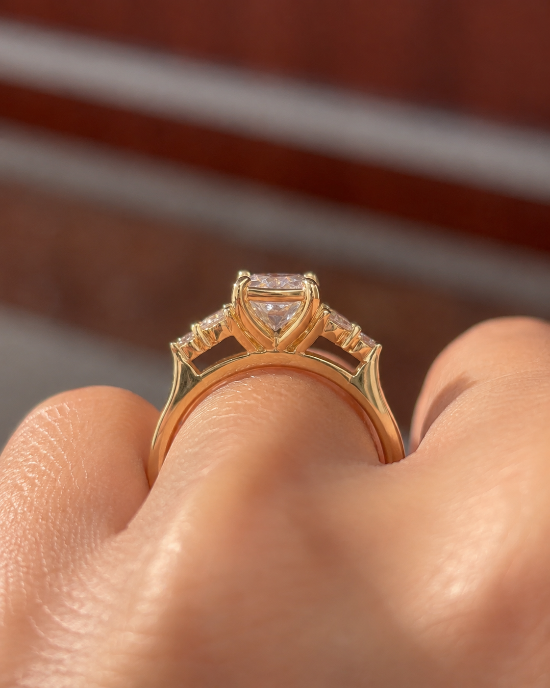 Radiant Lab Grown Diamond Engagement Ring – Cluster Marquise 14K Yellow Gold – IGI Certified 2.22 Carat E VVS2