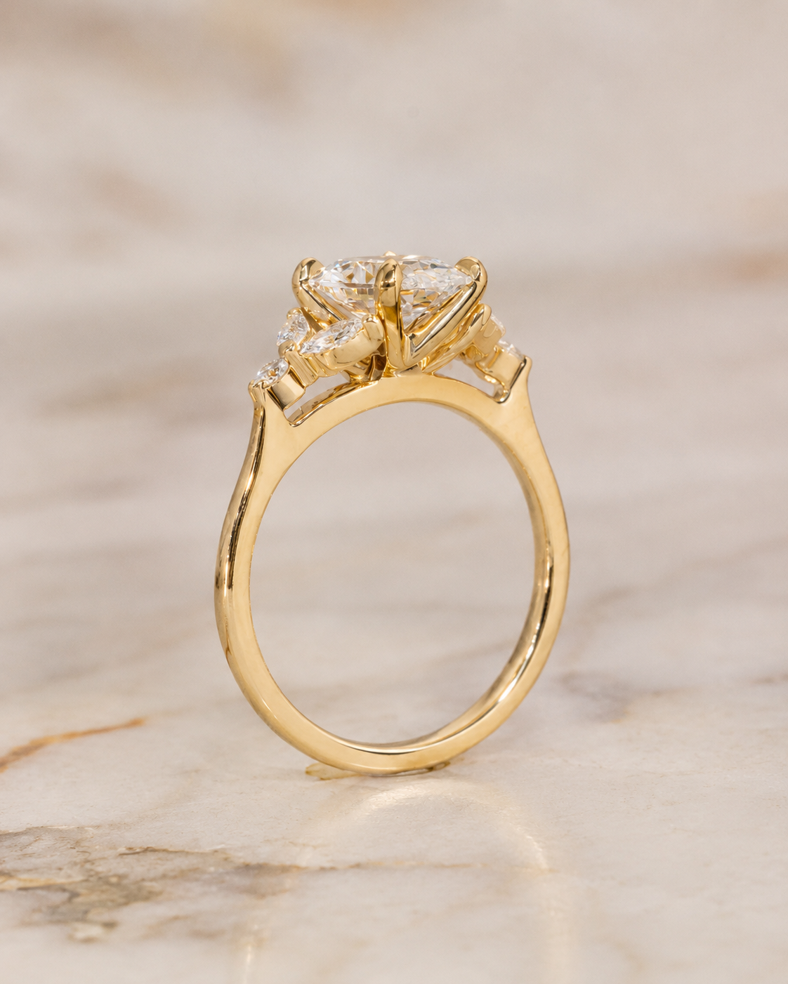 Oval Lab Grown Diamond Engagement Ring Floral Cluster 14K Yellow Gold IGI Certified 1.54 Carat E VVS2
