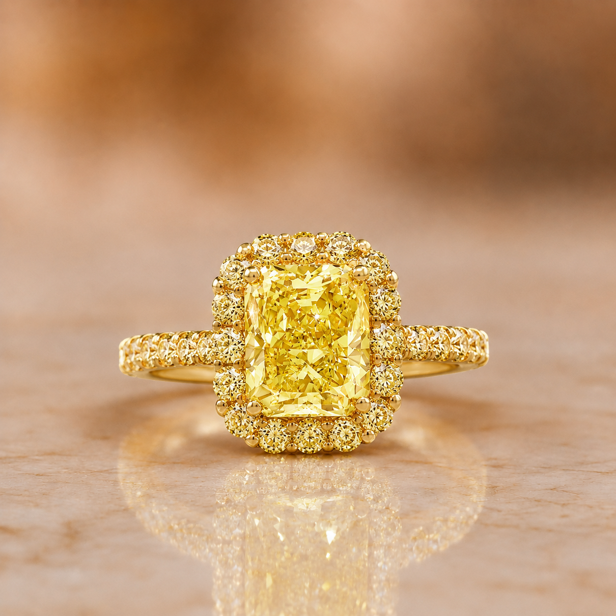 2Ct Radiant Lab Grown Yellow Diamond Halo Engagement Ring 14K Gold — alternate view