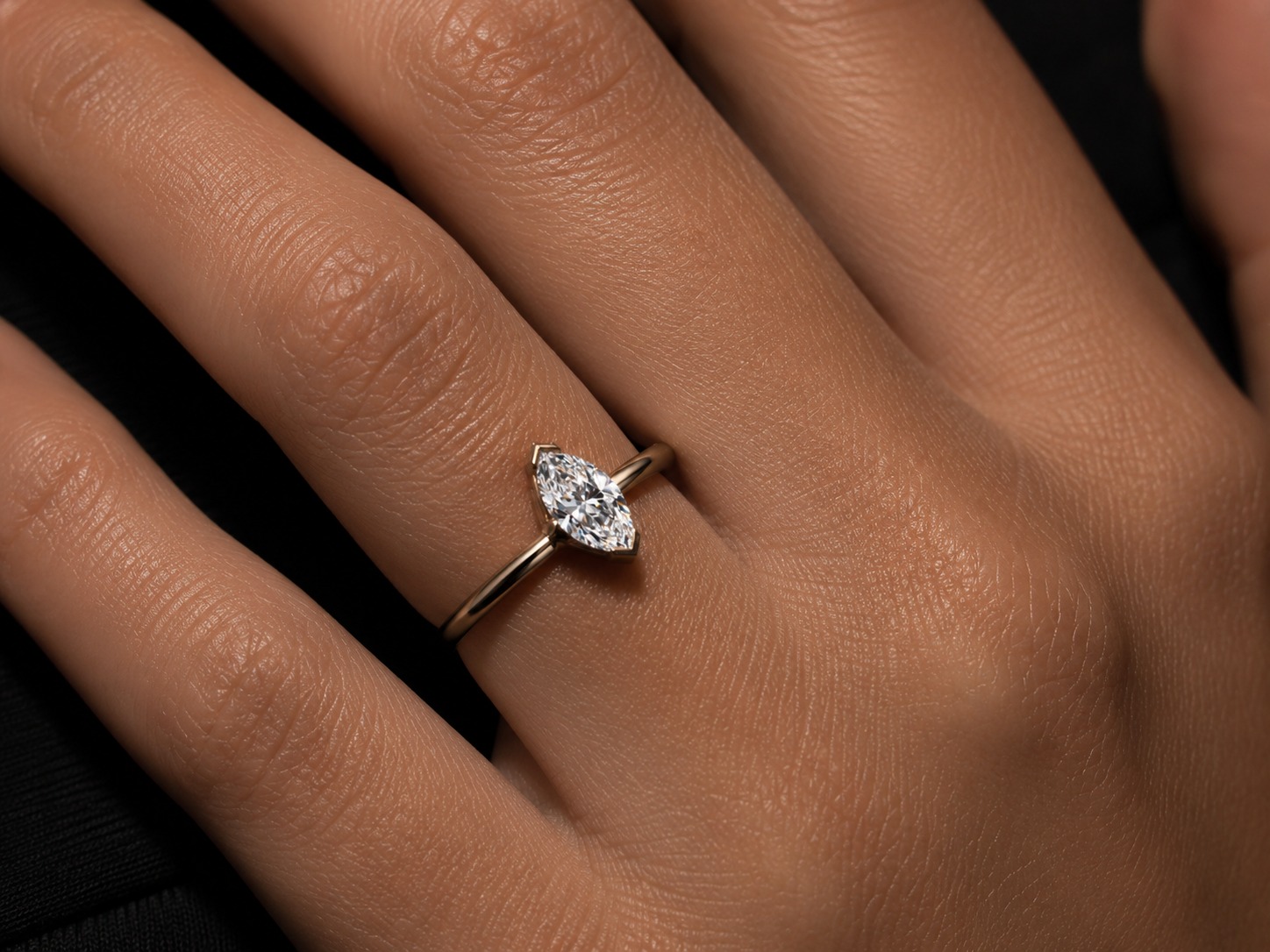 Marquise Lab Grown Diamond Engagement Ring Solitaire 14K Rose Gold – V-Prong 0.50 Carat VVS2