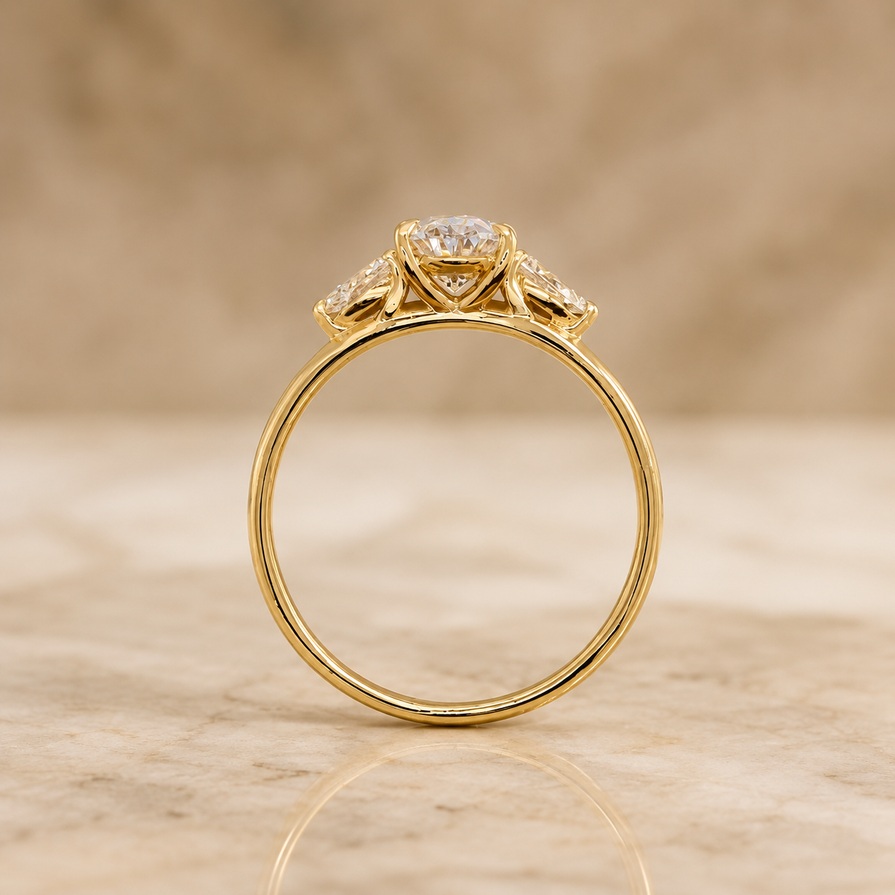 IGI 1.8Ct Oval Lab Grown Diamond Three Stone Ring 14K Yellow Gold E VVS2