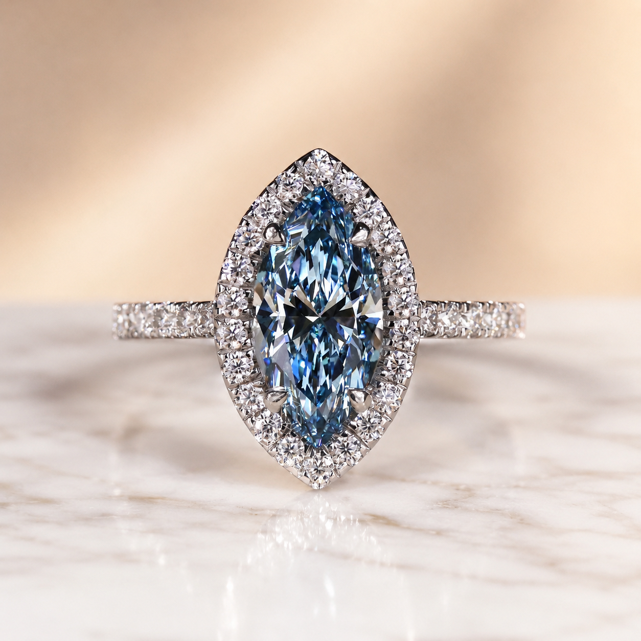 1.51Ct Blue Marquise Lab Grown Diamond Halo Engagement Ring 14K Gold VS1 — alternate view