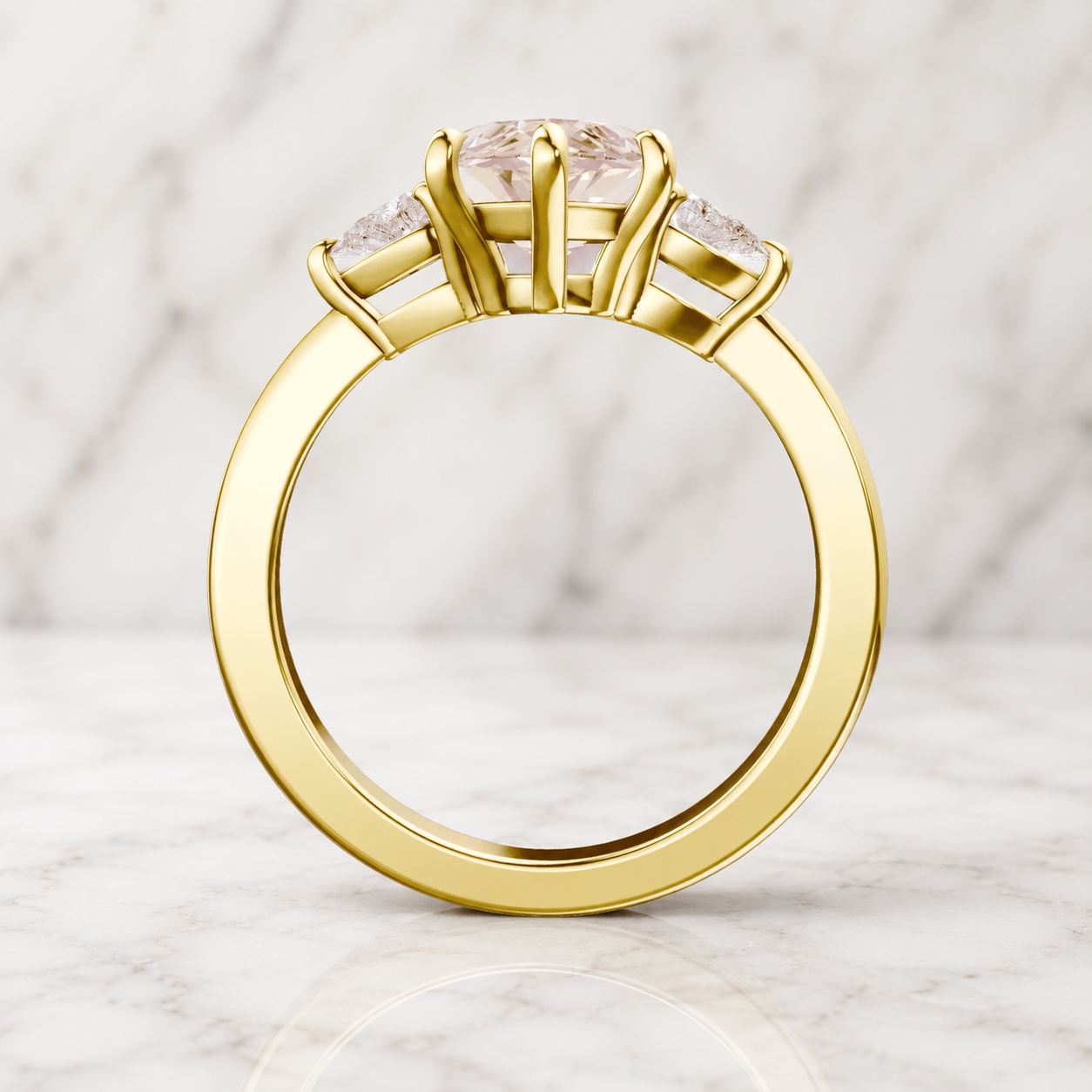 Pink Marquise Lab Grown Diamond Engagement Ring Three Stone 14K Yellow Gold Pear Side Stones