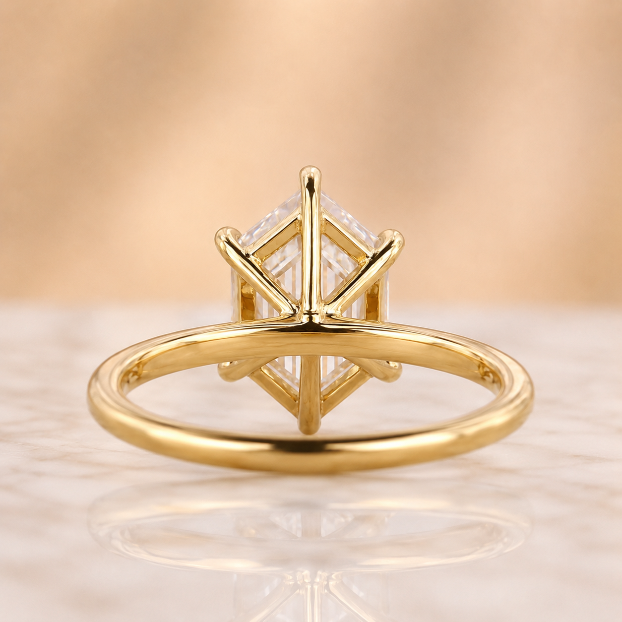 Hexagon Lab Grown Diamond Engagement Ring Solitaire 14K Yellow Gold IGI Certified 2 Carat E VVS2