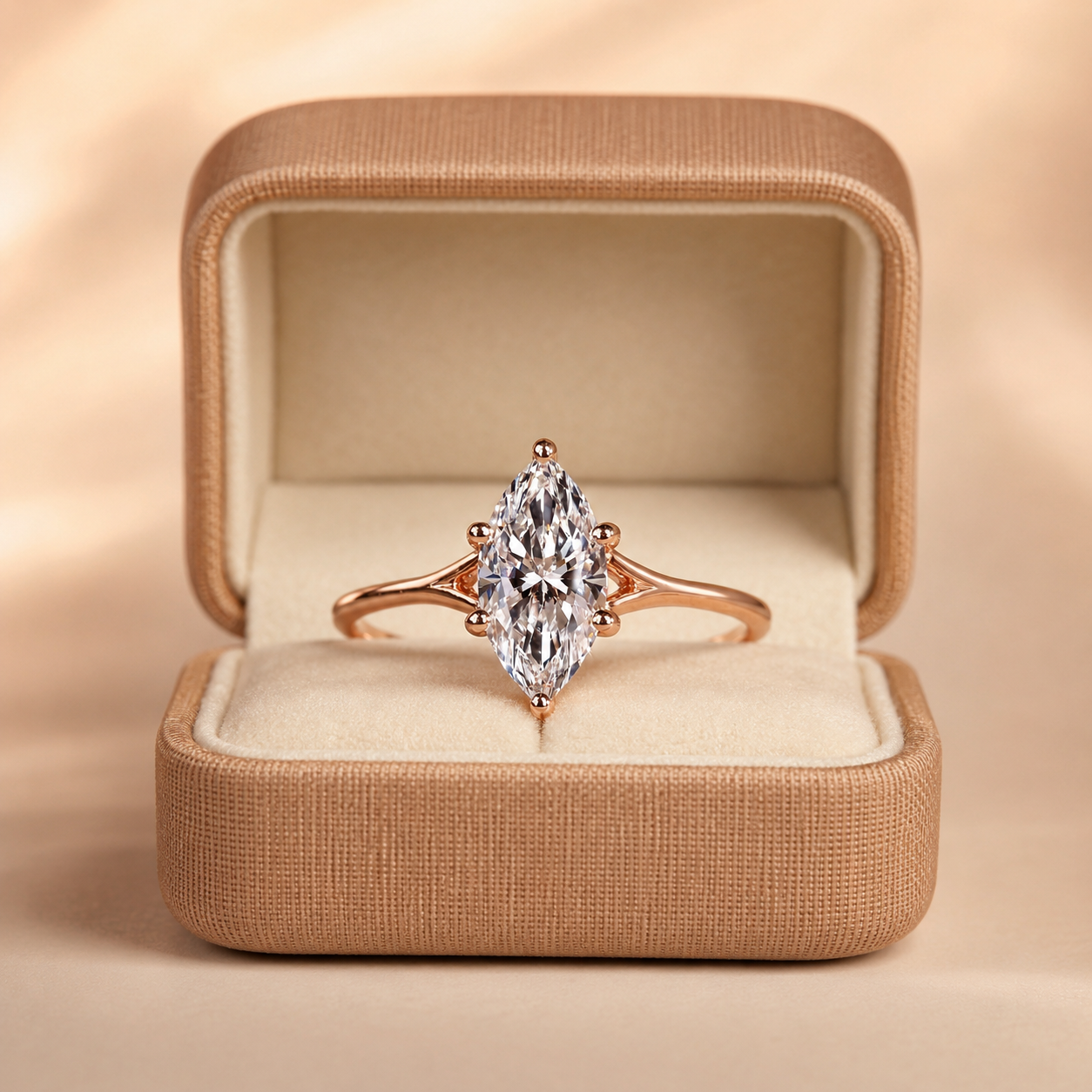 Marquise Lab Grown Diamond Engagement Ring Split Shank Solitaire 14K Rose Gold IGI Certified 1 Carat E VVS2