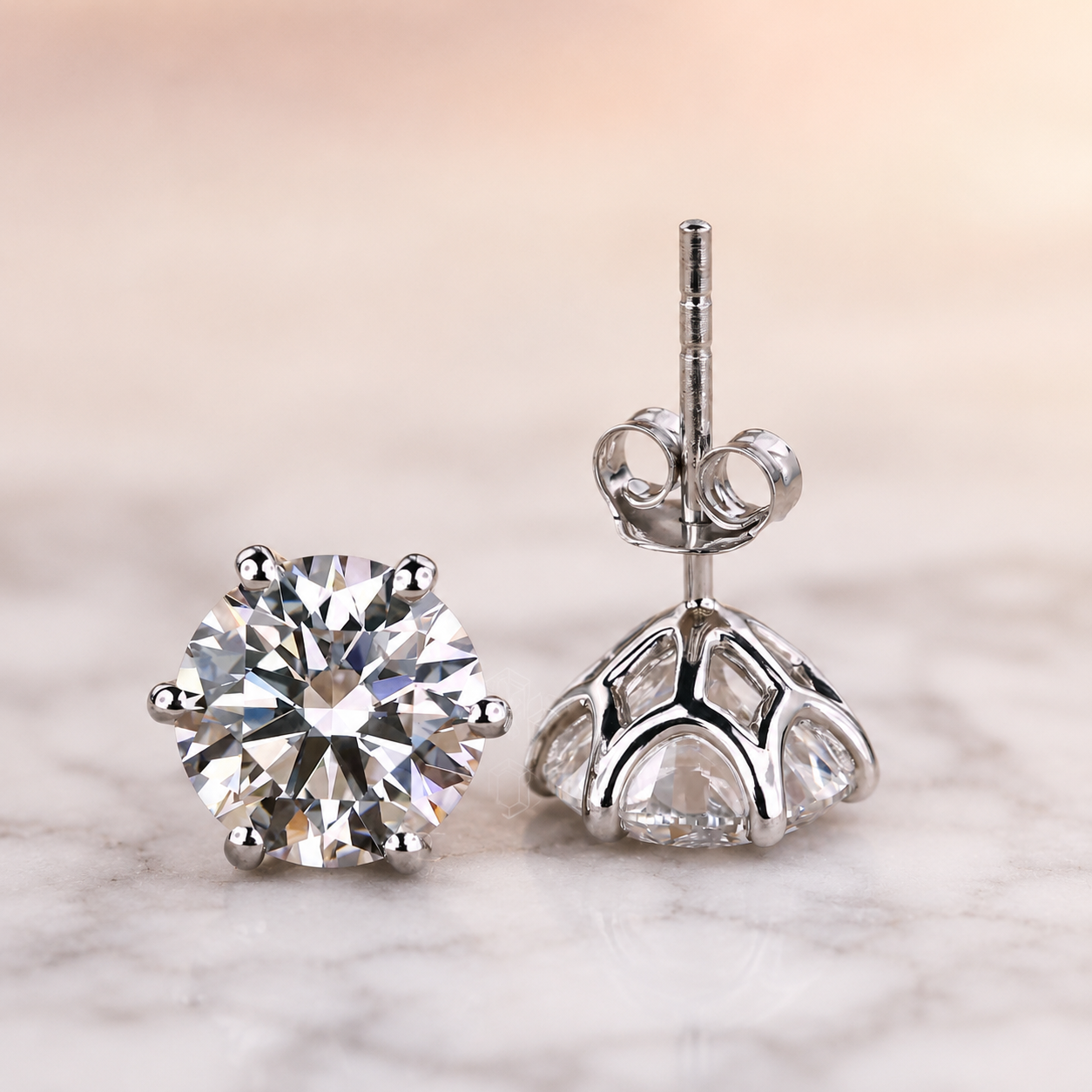 Round Lab Grown Diamond Stud Earrings – Six Prong Solitaire 14K White Gold – IGI Certified 2 Carat