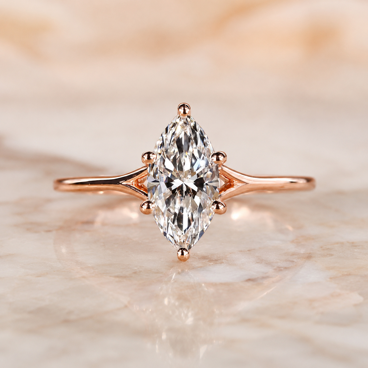 IGI 2Ct Marquise Lab Grown Diamond Engagement Ring 14K Gold Split Shank E VVS2