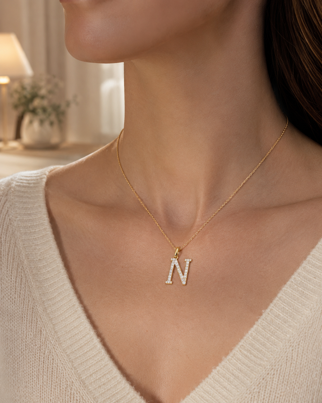 Initial Letter A Lab Grown Diamond Pendant – Pave 14K Yellow Gold – Personalized Charm Necklace