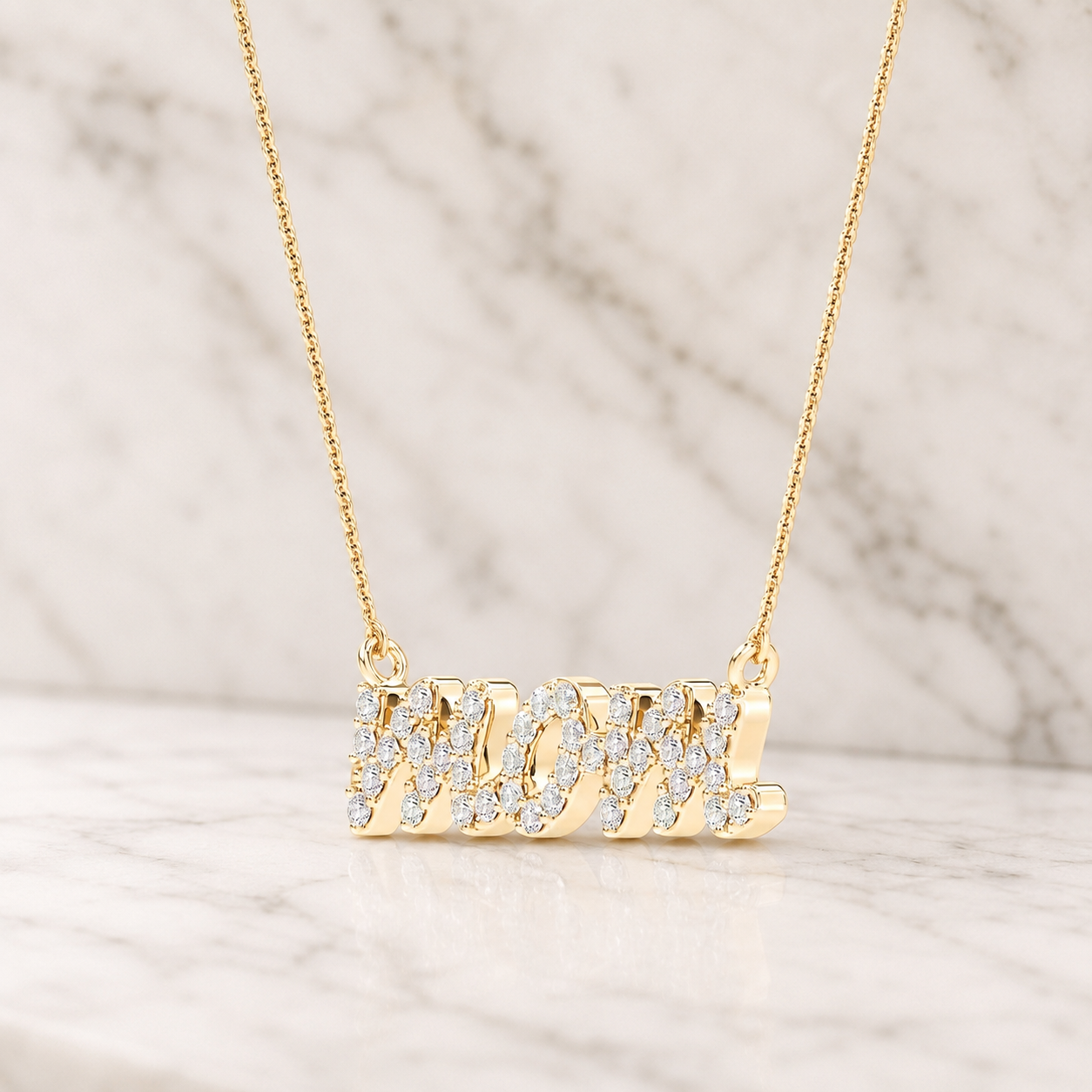 Round Lab Grown Diamond Nonna Name Pendant Necklace – 14K White Gold – 1/2ct E VVS2 Diamond-Set Letters