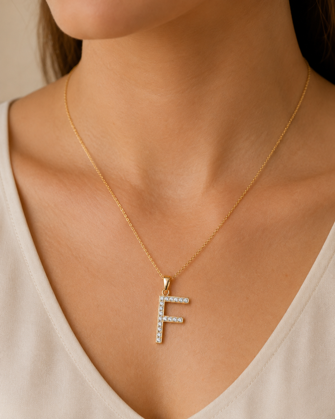 Lab Grown Diamond Initial F Pendant 14K White Gold E VVS2 IGI Certified